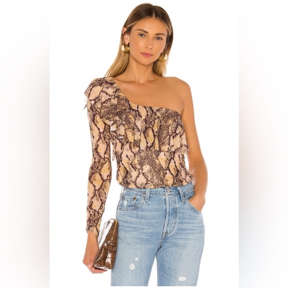 House of Harlow 1960 Python Snake Print One Sleeve Top/Blouse - Picture 1 of 4